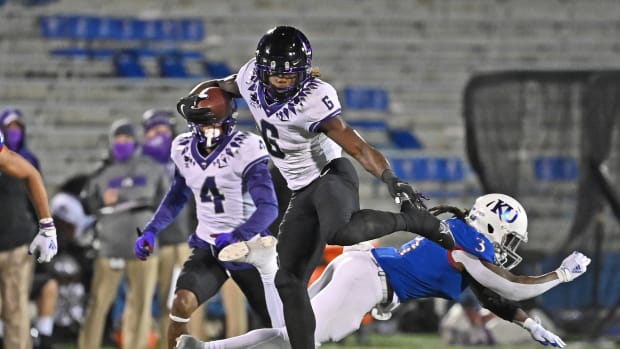 Zach Evans Ole Miss Running Back -- Photo 2020 TCU Season against Kansas